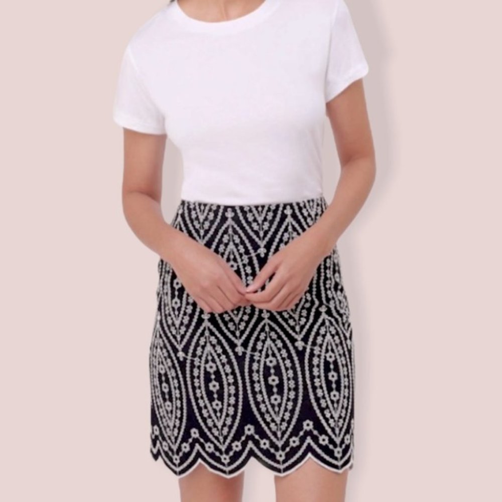Loft Black Embroidered Scalloped Skirt